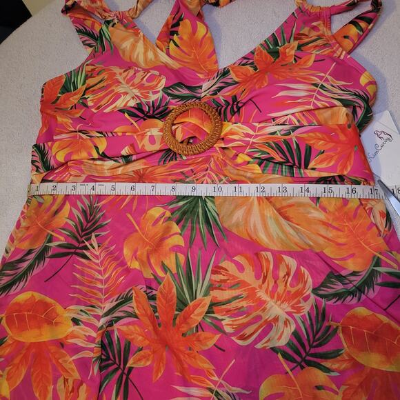 Kim Curvey Orange Floral Halter Swim Top Plus Size 18W NWT Swim Wear - Picture 3 of 6